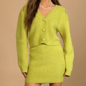 Lulu's 2pc Admire the Foliage Lime Green Knit Sweater Dress